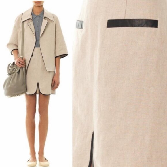 NWT L'Agence Linen Faux Leather Trim Skirt Size 4 New With Tags Lightweight Mini - Picture 2 of 11